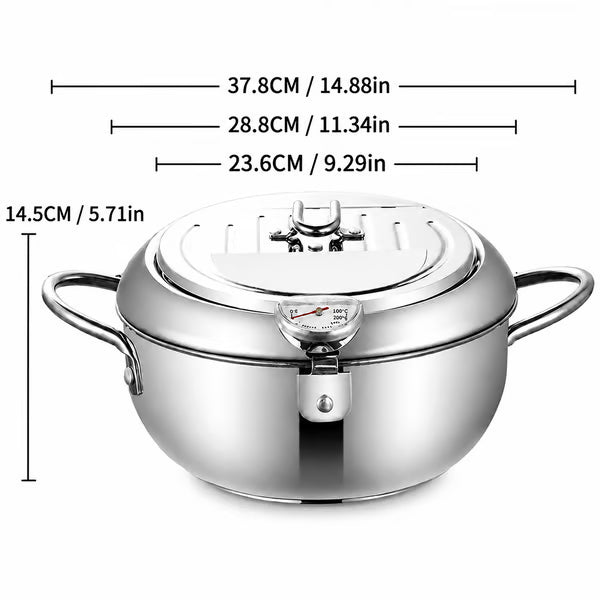 Professional Deep-Pot Stainless Steel Fryer with Precision Thermometer